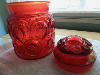 Vintage Le Smith Moon And Stars Red Canister 7 In.  Ground Lid