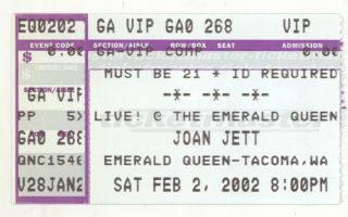 Rare Joan Jett 2/2/02 Tacoma Wa Emerald Queen Concert Ticket Stub