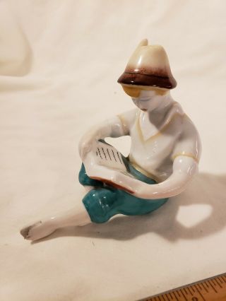 Vintage Hollohaza Hungary Porcelain Figure Boy Reading A Book Perfect Piece