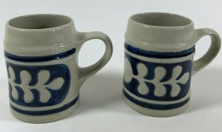 Williamsburg Pottery Salt Glazed Tankard Coffee Tea Mugs Cobalt Blue Oak Leaf