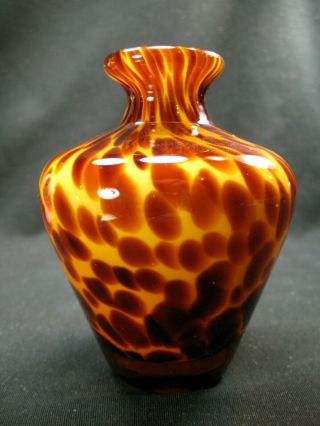 Vintage Murano Blown Glass Yellow Brown Cased Glass Bud Vase