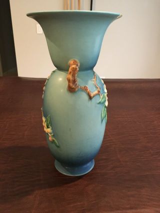Roseville Pottery 391 - 12 Blue Floral Vase Chipped 3