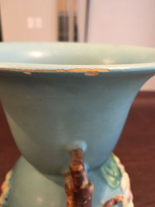 Roseville Pottery 391 - 12 Blue Floral Vase Chipped 5