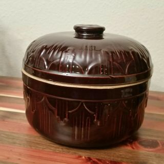 Vintage Dark Brown Stoneware Bean Pot Casserole Crock Dish - No Markings