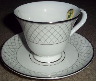 Waterford Fine English China Crosshaven Platinum 3 " Tea Cup & Saucer Place Set