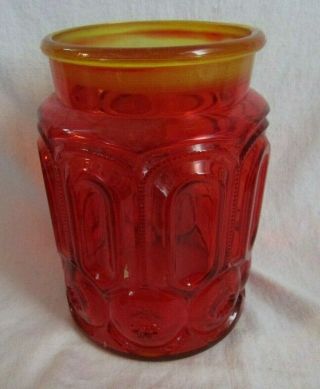 L E Smith Glass Moon And Star Red Amberina 7 " Canister Or Cookie Jar No Lid