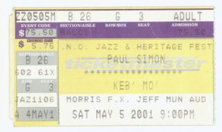 Rare Paul Simon 5/5/01 Orleans Jazz Festival Concert Ticket Stub