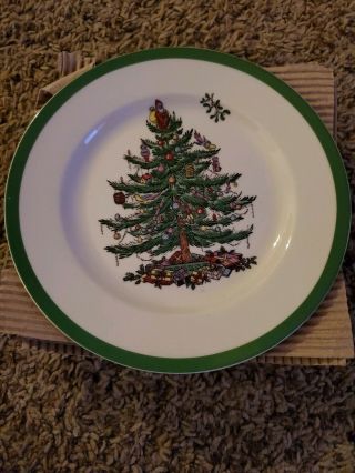 (4) Spode Christmas Tree Salad Plates (england) Green Trim
