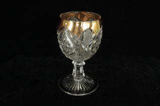 Us Glass Crystal Pennsylvania States Pattern Gold Decorated Goblet Stem Eapg