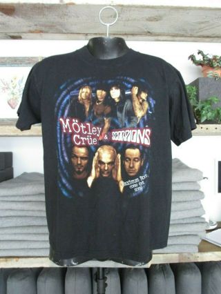 Vtg Motley Crue & Scorpions Concert Shirt Tour 1999 Vintage Size Large Band Tee
