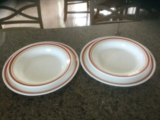 2 Corelle Cinnamon Chestnut Flat Rimmed Soup Bowls 8.  5 ",  2 Coupe Dinner Plates