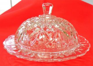 Vintage Pressed Clear Glass Round Covered Butter Dish Prescut Pineapple Anchor H