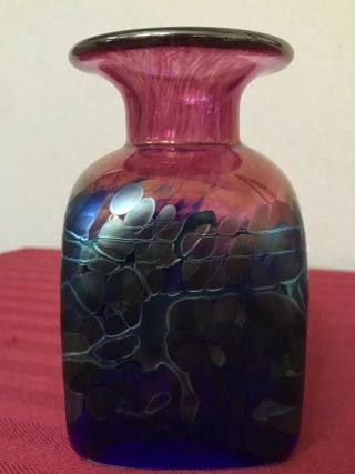 Robert Held Art Glass Signed Iridescent Blue Purple Pink Bottle Vase 5”