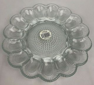 Vintage Indiana Crystal Clear Hobnail Glass 11 " Deviled Egg Serve Dish Plate