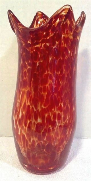 Hand Blown Studio Art Glass Vase Signed Dated 1998 - Red - 9 3/4 " Tall