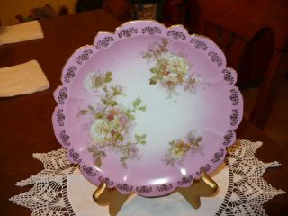 Lovely Vintage Imperial Crown China Austria Scalloped Pink & Gold Floral Plate
