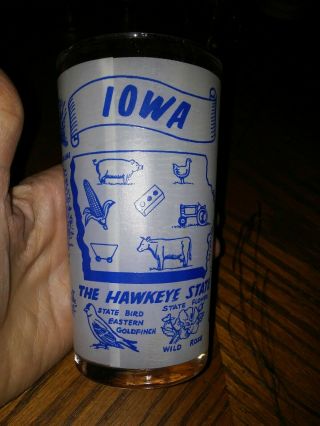 Vintage Hazel Atlas State Souvenir Drinking Glass Iowa Frosted Blue