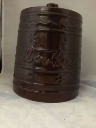 Vintage 1950s Marcrest Daisy & Dot Brown Stoneware Cookie Jar W/ Lid