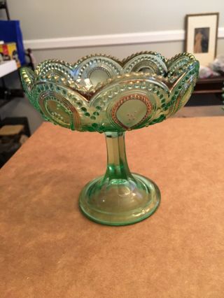 Vintage Green Depression Glass With Gold Design Candy Dish