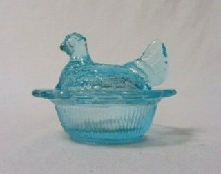 Vintage Mosser Glass Hen On Nest Sky Blue Salt Dip Cellar