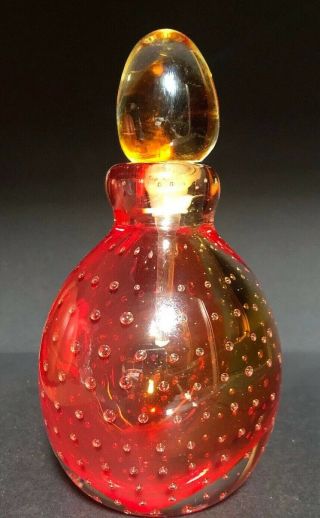 Murano Orange/yellow Controlled Bubble Glass Perfume Bottle Italy Gorgeous
