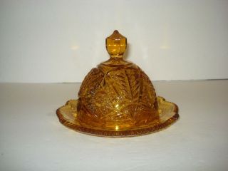 Vintage Amber Glass Domed Butter /cheese Dish - Valtec Pattern