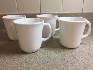 4 Corning Corelle Winter Frost White D - Style Handle Coffee Cups Mugs 8 Oz.