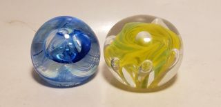 2 Art Glass Paperweights - Signed Caithness Moon Crystal - Scotland - Other - 2 In - Nr