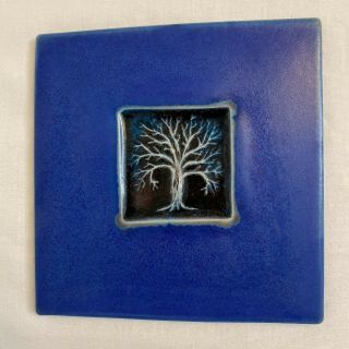 Michael Cohen Cobalt Blue Tree Tile Trivet Wall Hanging