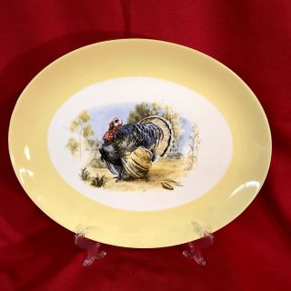 Turkey Platter Vintage - Yellow Rim With Gold - 13 1/2 " By 11 "