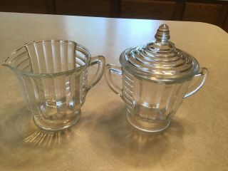 Vintage Glass Sugar Bowl With Lid And Creamer 3 3/4” Tall 3 3/4” Opening