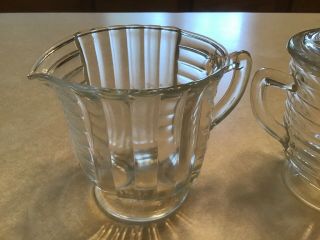 Vintage Glass Sugar Bowl with Lid and Creamer 3 3/4” Tall 3 3/4” Opening 2