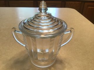 Vintage Glass Sugar Bowl with Lid and Creamer 3 3/4” Tall 3 3/4” Opening 3