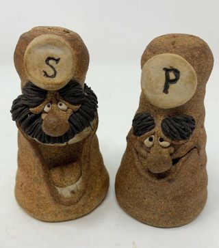 Vintage Mahon Made Stoneware Pottery Salt Pepper Shakers Face Anthropomorphic