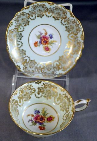 Vintage Paragon Teacup & Saucer Pale Green W/gold Gilt Floral Center