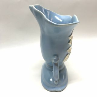 Vintage Weller Art Pottery Blue Vase W White Roses,  Two Handle 3
