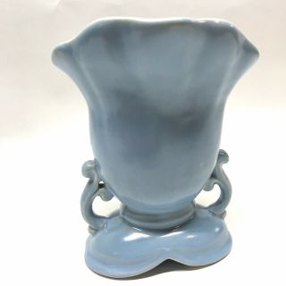 Vintage Weller Art Pottery Blue Vase W White Roses,  Two Handle 4