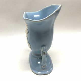 Vintage Weller Art Pottery Blue Vase W White Roses,  Two Handle 5