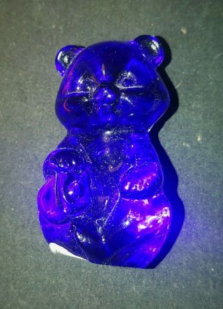 Cute Small Cobalt Blue Glass Bear Signed Fenton