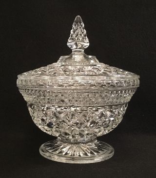 Anchor Hocking " Wexford " Candy Dish With Lid - Diamond Cut