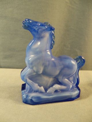 Boyd Art Glass Blue Slag Glass Solid Joey The Horse Figurine