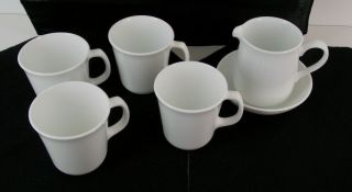 Vtg Exc 6pc Corelle Corning Ware Coffee Tea Cups Mugs & Creamer Saucer White