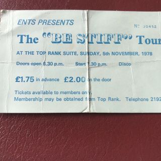 Concert Ticket Stub 1978 Be Stiff Tour