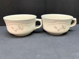 Pfaltzgraff " Heirloom " Grey / White Floral Set Of 2 Soup Mugs