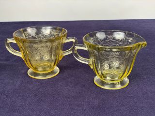 Federal Madrid Amber Depression Glass Footed Sugar And Cream Bowl Set 1932 - 1939