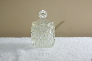 Vintage Clear Cut Glass Sugar Bowl With Lid And Spoon