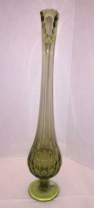 Vintage Fenton Art Glass Colonial Green Thumbprint Tall Bud Swung Vase