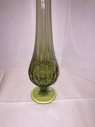 Vintage Fenton Art Glass Colonial Green Thumbprint Tall Bud Swung Vase 2