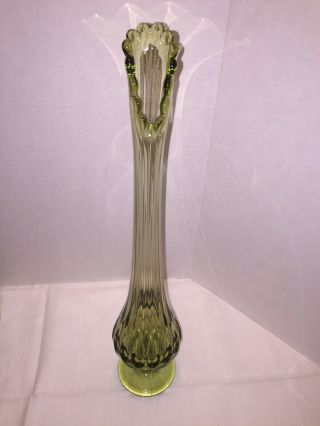 Vintage Fenton Art Glass Colonial Green Thumbprint Tall Bud Swung Vase 3