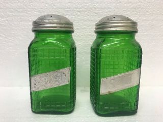 Vintage Green Depression Glass Ribbed Salt & Pepper Shakers